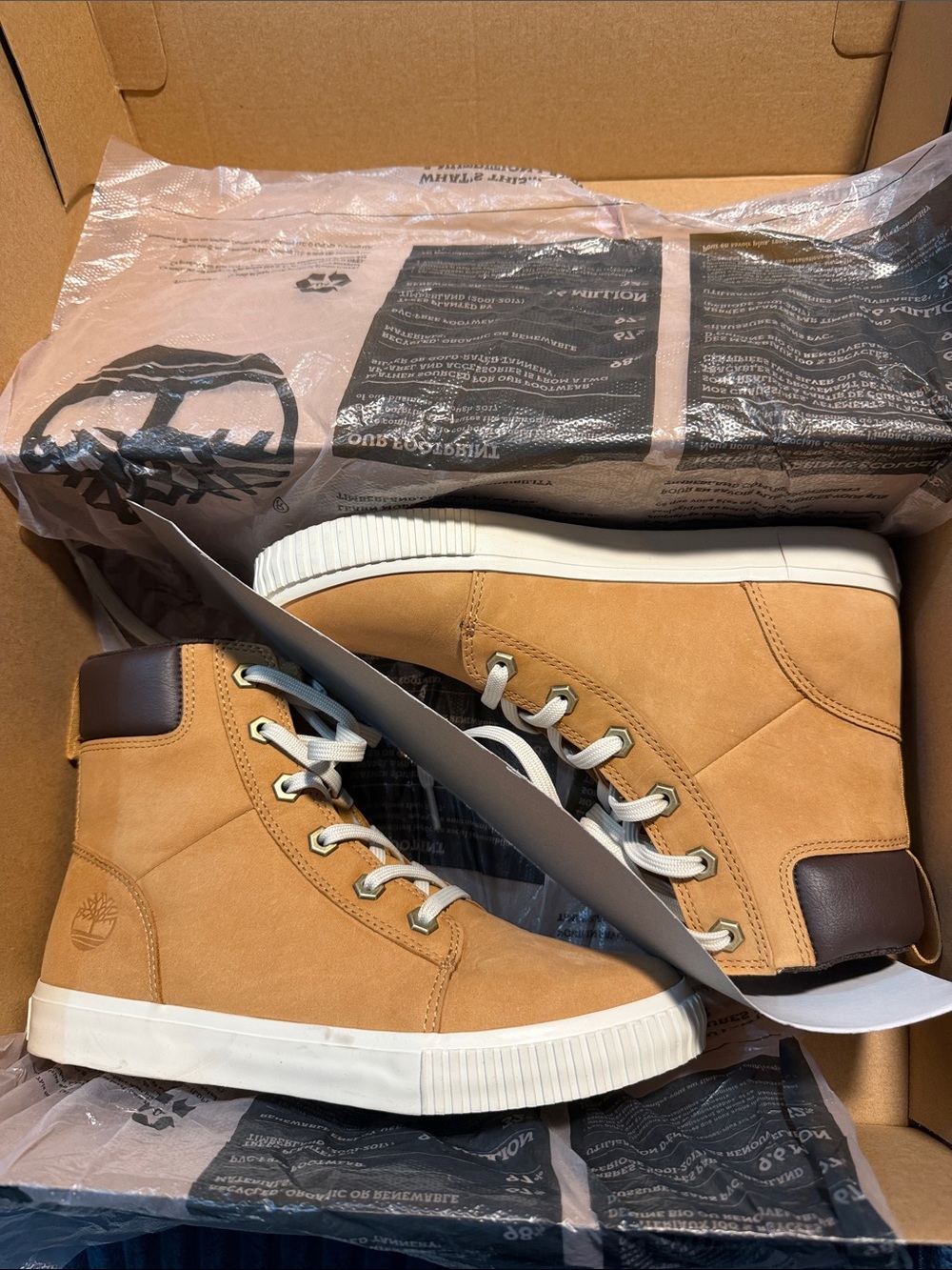 Timberland Men’s Tan Nubuck High-Top Sneakers with Dark Brown Collar